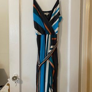 Loft faux wrap striped dress with belt